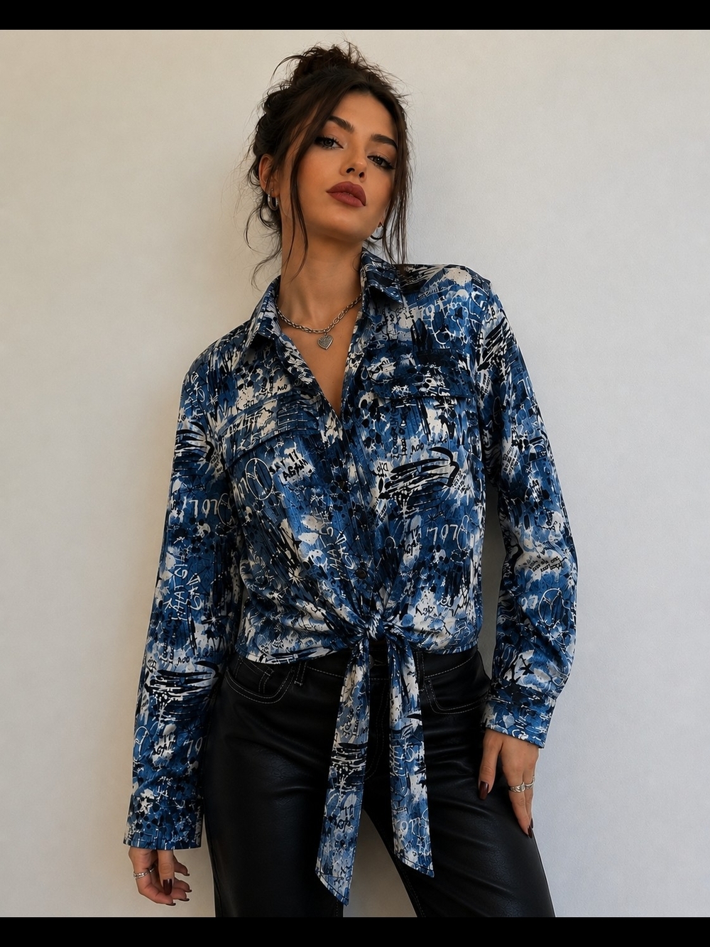 Jolie & Joy Y2K Blue Graffiti Tie Front Jacket Top XL With Tags